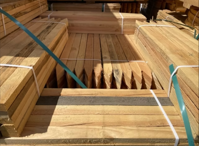 Construction-grade wood stakes for forming, grade marking, and general site work.