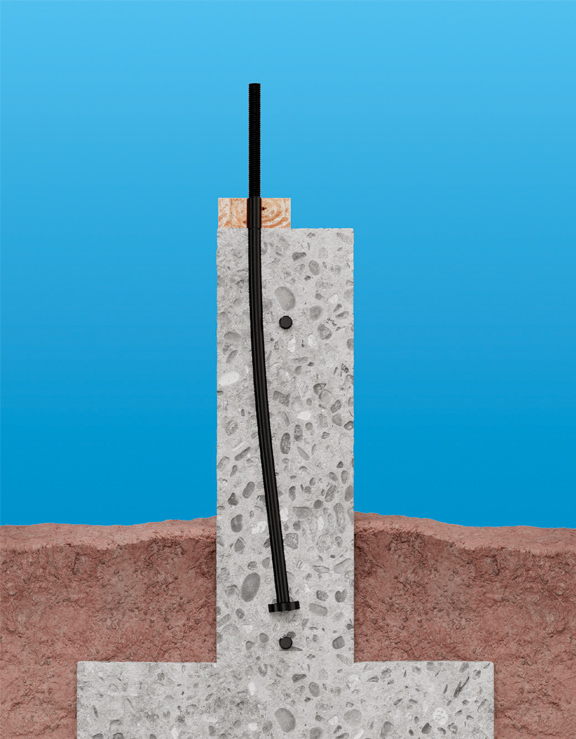 One-piece cast-in-place Simpson SABR anchor bolt — compatible with all Simpson holdowns and sill plates.