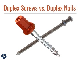 Duplex screws, duplex nails, and sinker nails for concrete forming and general construction.