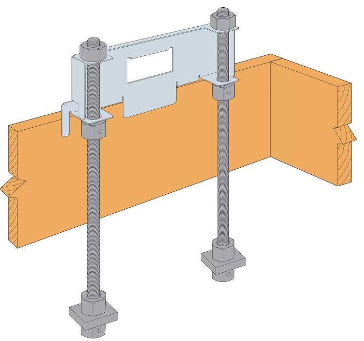 Pre-assembled Simpson WSWH-AB anchor bolt for Strong-Wall high-strength wood shearwall panels.