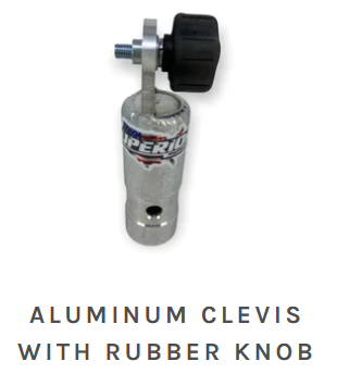 Superior Aluminum Clevis with rubber knob — quick-connect attachment for concrete finishing tool handles.