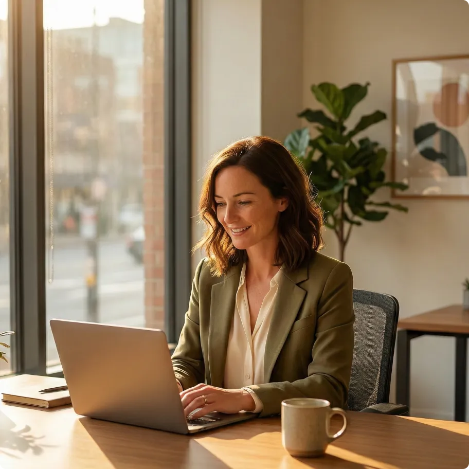 woman-working-laptop-wooden-desk