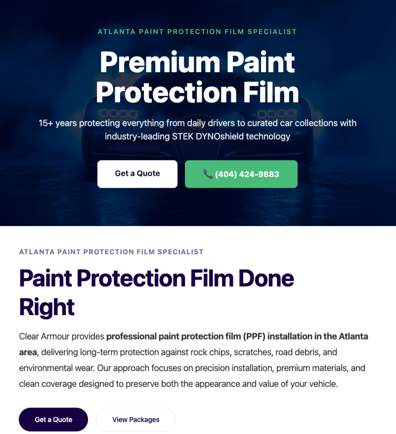 Clear Armor ATL website preview