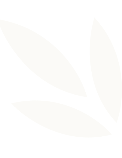 Three stylized beige leaf shapes arranged in a radial pattern on a black background.