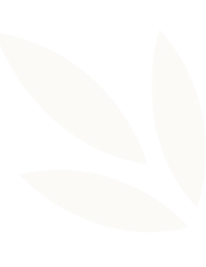 Three stylized beige leaf shapes arranged in a radial pattern on a black background.