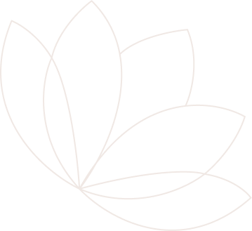 Minimalist brown line art of a stylized lotus flower with five overlapping petals.