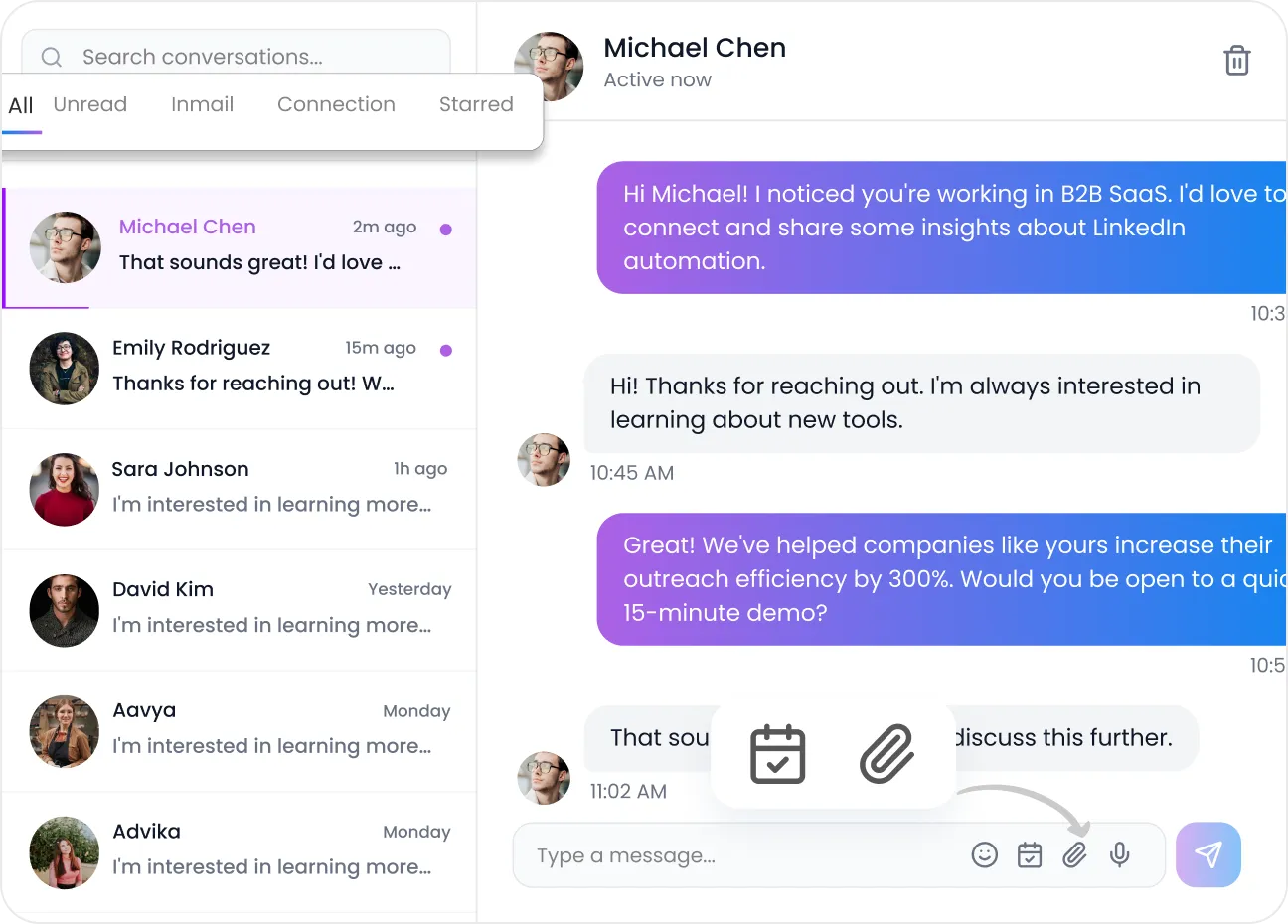 Flowkon centralized inbox – manage LinkedIn DMs, InMails, and email replies in one place