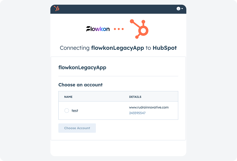Step 2 to set up Flowkon linkedin outreach automation with HubSpot – sign in to HubSpot and grant Flowkon permission to sync contacts