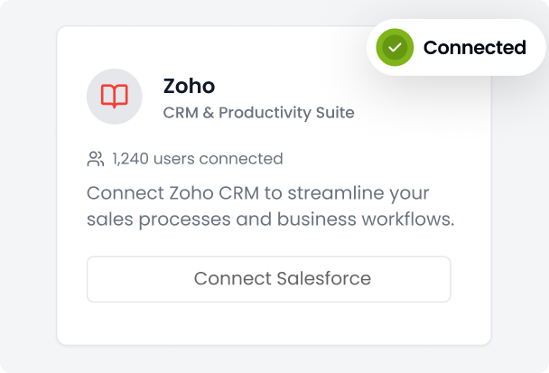 Step 1 to connect Flowkon linkedin automation software with Zoho CRM – go to Flowkon integrations, choose Zoho CRM from the list and click Connect