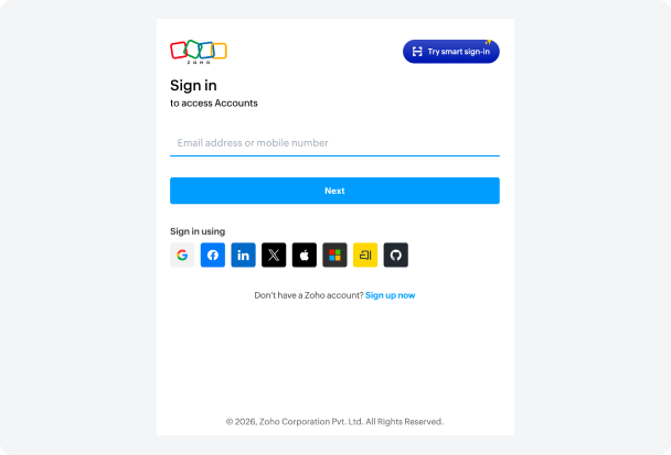 Step 2 to set up Flowkon linkedin outreach automation with Zoho CRM – sign in to Zoho account and grant Flowkon access in one click to start syncing linkedin prospects