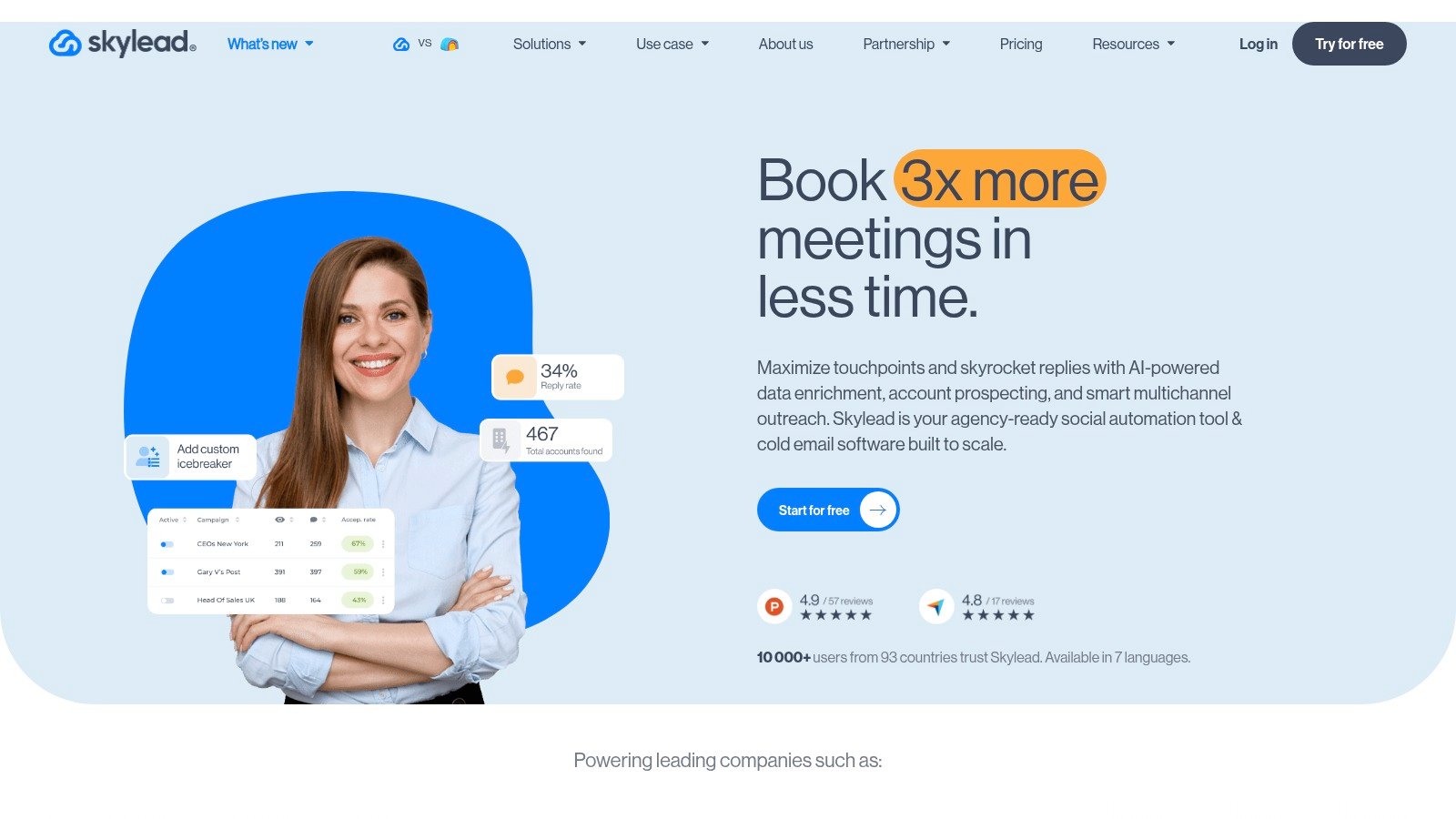 Skylead website homepage