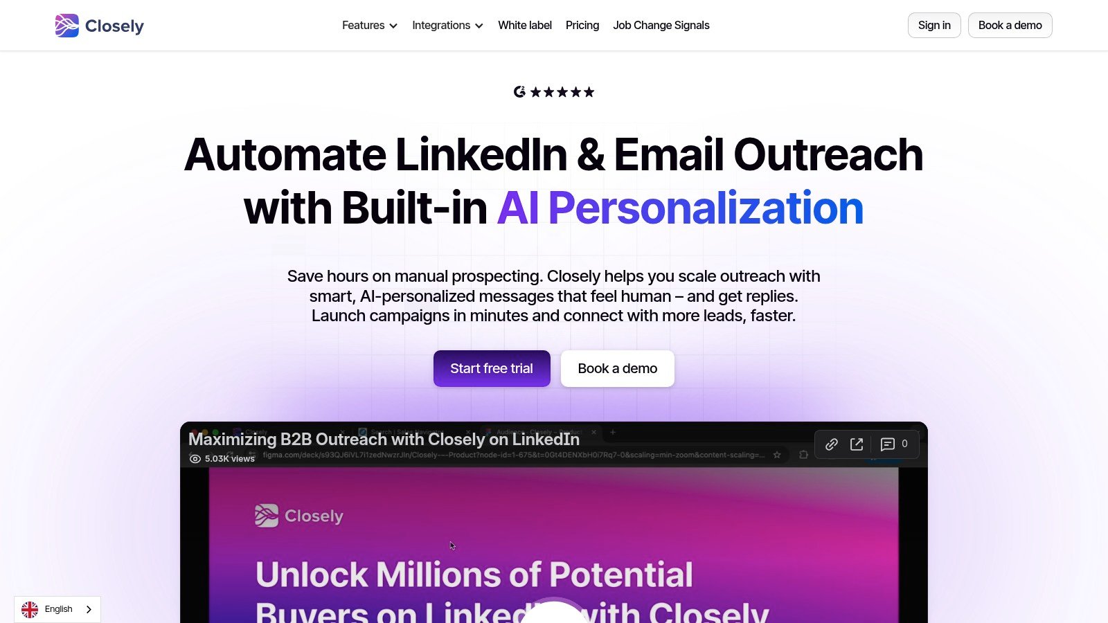 Closely website homepage