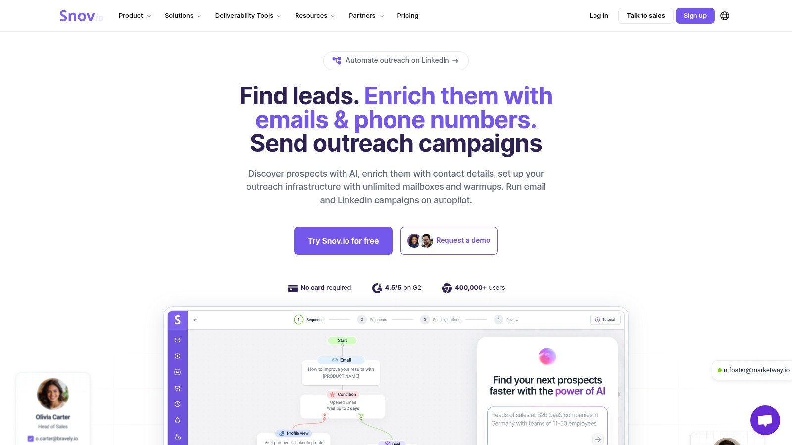 Snov.io homepage screenshot