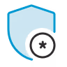 Blue shield icon with a black checkmark inside a circle in the bottom right corner, symbolizing security or verified protection.
