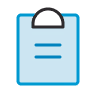 Clipboard icon with a blue square sheet and a black clip at the top.