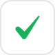 Green check mark icon inside a rounded white square.