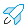 Stylized blue paper airplane icon with shadow on transparent background.