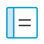 Blue binder or folder with three horizontal black lines on the front cover.