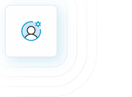 Icon of a user silhouette with a gear symbol, representing user settings or account configuration.