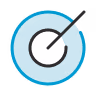 Arrow hitting the bullseye of a blue target.