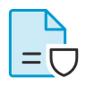 Blue document icon with a black shield symbol in front.