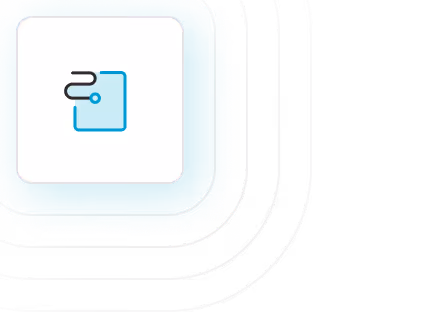 Abstract icon with a stylized '2' and a square outline connected by a small circle on a white background.