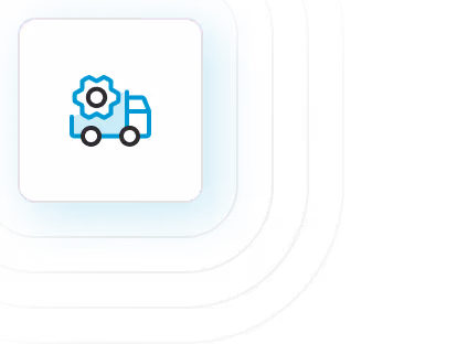 Icon of a truck with a gear symbol on its cargo area representing delivery or service.