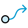 Blue curved arrow pointing right starting from a blue circle on the left.