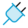Blue electrical plug icon tilted to the right.