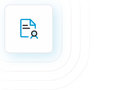 Icon of a document with text lines and a user avatar badge in front.