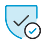 Blue shield icon with a checkmark inside and a smaller circle containing a checkmark overlapping the bottom right.