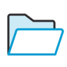 Blue folder icon with black outline on white background.