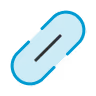 Blue paperclip icon tilted to the right on a white background.