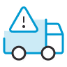 Blue car icon with an exclamation mark inside a triangle above it indicating a safety risk.