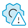Blue gear icon with an exclamation mark warning symbol.