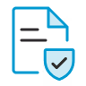 Document icon with a shield and checkmark symbolizing security or compliance.