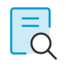Blue document icon with a magnifying glass symbolizing audit readiness.