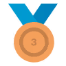 Bronze medal with the number 3 and a blue ribbon.