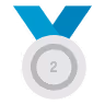 Silver medal with the number 2 and a blue ribbon.