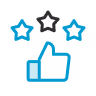 Icon of a thumbs-up below three stars, with two stars in blue and one star in gray.