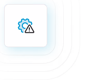 Blue gear icon with a black warning triangle containing an exclamation mark inside.