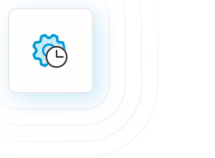 Blue gear icon with a clock symbol overlaid, representing settings or scheduled tasks.