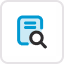 Magnifying glass icon inside a rounded square.