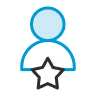 Blue icon of a person with a star on their chest, symbolizing leadership or achievement.