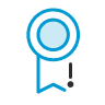 Blue ribbon award icon with a circular center and two vertical ribbon tails.