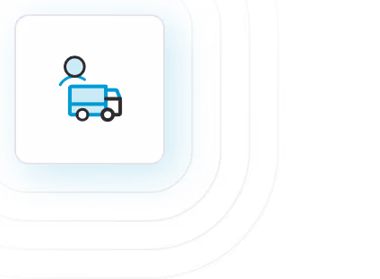 Icon of a person and a delivery truck representing customer delivery service.