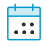 Icon of a blue calendar with two top tabs and a black square in the center.