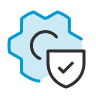 Blue gear icon with a shield symbol indicating security or protection.