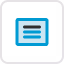 Blue text alignment icon with horizontal lines inside a rounded square frame.
