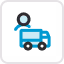 Blue tow truck with gray circular light on top.